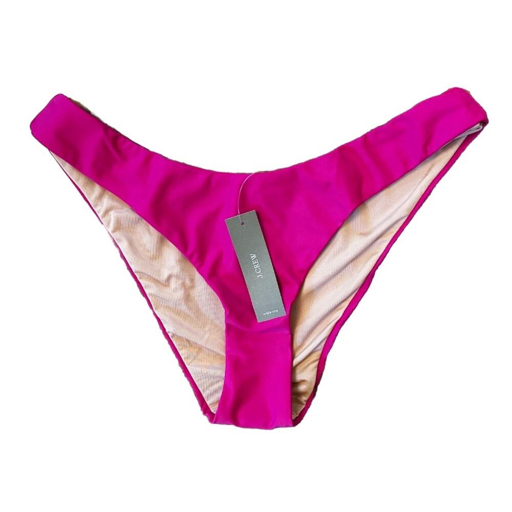 NWT J. Crew Curved Waist Cheeky Bikini Bottom in Radiant Fuchsia Pink Small